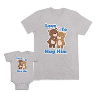Mom and Baby Matching Outfits Love to Hug Her Him Teddy Bear Heart Cotton
