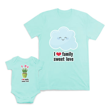 Mom and Baby Matching Outfits I Love Family Sweet Love Flowers Smiling Clouds