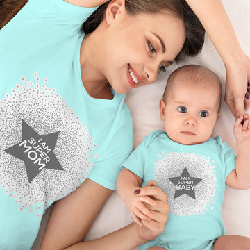 Mom and Baby Matching Outfits I Am Super Mom Baby Star Cotton