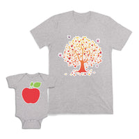 Mom and Baby Matching Outfits Apple Red Fruit Tree with Birds Cotton