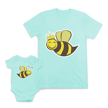 Mom and Baby Matching Outfits Smiling Honey Bee with Crown Insects Cotton