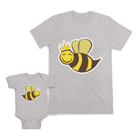 Mom and Baby Matching Outfits Smiling Honey Bee with Crown Insects Cotton