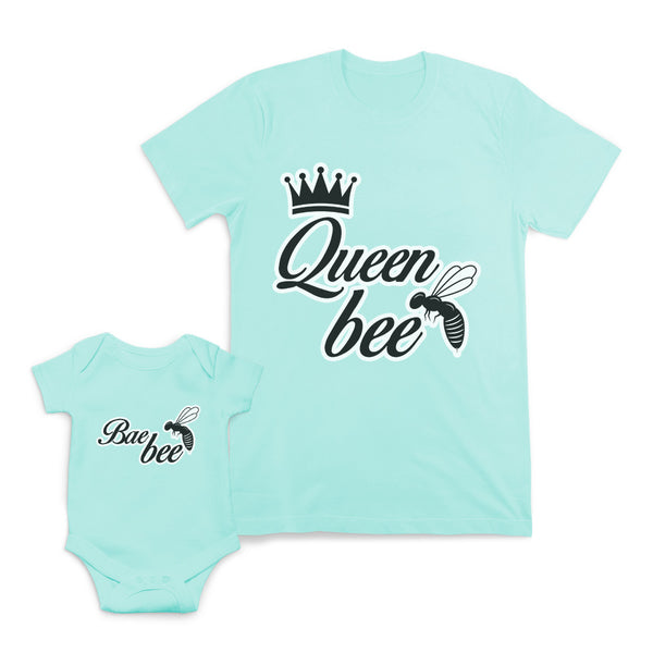 Mom and Baby Matching Outfits Queen Bee Mother Crown Baby Insects Bae Bee Cotton