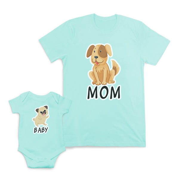 Mom and Baby Matching Outfits Mom Dog Baby Pug Animal Cotton