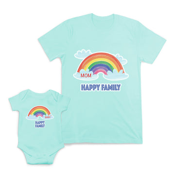 Mom and Baby Matching Outfits Mom Baby Happy Family Rainbow Clouds Cotton