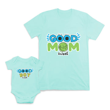 Mom and Baby Matching Outfits Good Mom Boy Sweet Eyes Leaves Cotton
