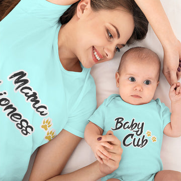 Mom and Baby Matching Outfits Mama Lioness Baby Cub Paw Prints Cotton