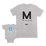 Mom and Baby Matching Outfits I Love My Family Baby Heart Smile Letter B Cotton