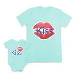 Mom and Baby Matching Outfits Kiss Red Lips Mothers Love Affection Cotton