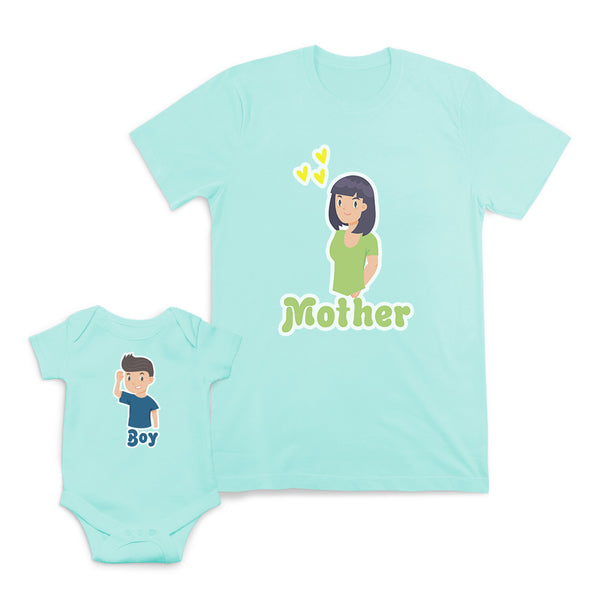 Mom and Baby Matching Outfits Mother Heart Love Boy Smiling Cotton