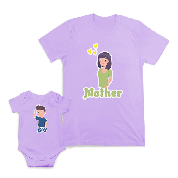 Mom and Baby Matching Outfits Mother Heart Love Boy Smiling Cotton