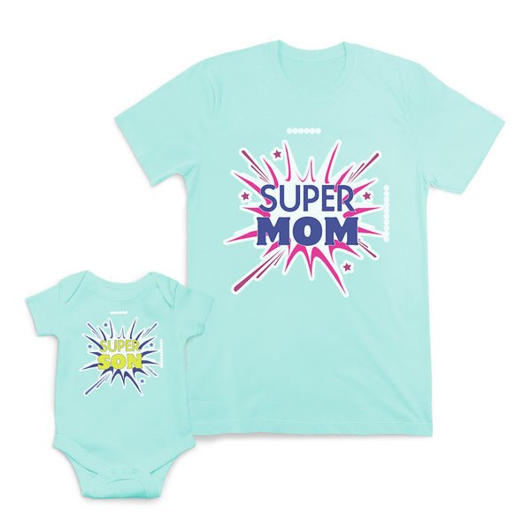 Mom and Baby Matching Outfits Super Mom Son Sparkling Crackers Star Cotton