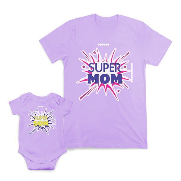 Mom and Baby Matching Outfits Super Mom Son Sparkling Crackers Star Cotton
