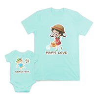 Mom and Baby Matching Outfits Moms Love Watering Pot Cartoon Grass Boy Cotton