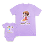 Mom and Baby Matching Outfits Moms Love Watering Pot Cartoon Grass Boy Cotton