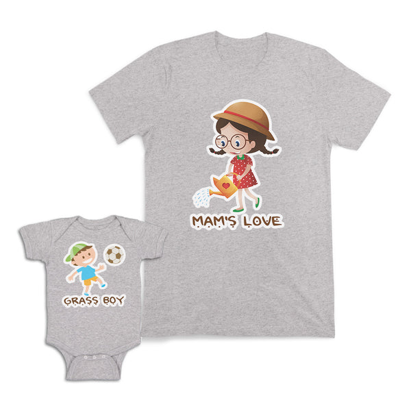 Mom and Baby Matching Outfits Moms Love Watering Pot Cartoon Grass Boy Cotton