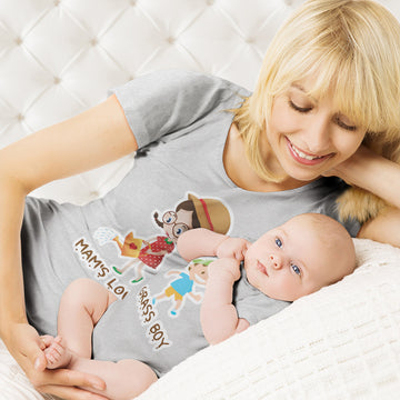Mom and Baby Matching Outfits Moms Love Watering Pot Cartoon Grass Boy Cotton