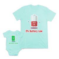 Mom and Baby Matching Outfits Battery Low Battery Fully Charged Smiling Battery