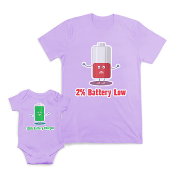 Mom and Baby Matching Outfits Battery Low Battery Fully Charged Smiling Battery