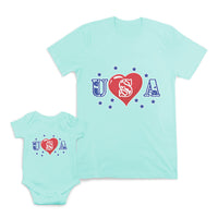 Mom and Baby Matching Outfits Usa Star Heart Love Cotton