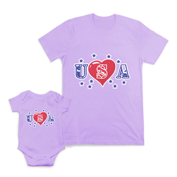 Mom and Baby Matching Outfits Usa Star Heart Love Cotton