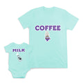 Mom and Baby Matching Outfits Coffee Hot Coffee Cup Milk Bottle Blue Cotton