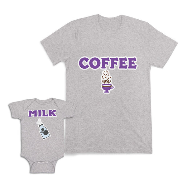 Mom and Baby Matching Outfits Coffee Hot Coffee Cup Milk Bottle Blue Cotton