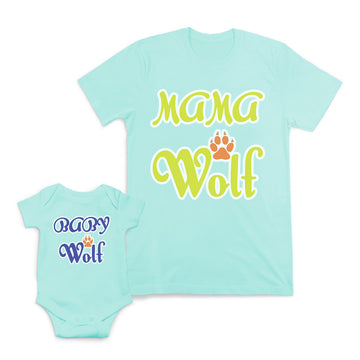 Mom and Baby Matching Outfits Mama Baby Wolf Paw Prints Cotton
