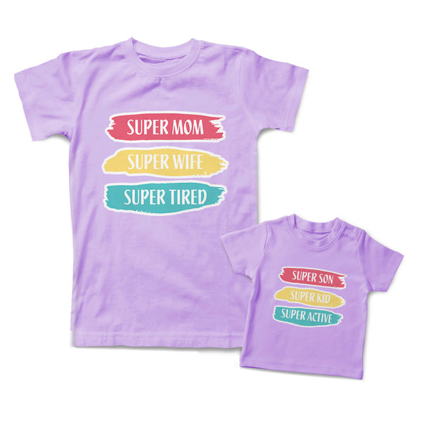 Mommy and Me Outfits Super Mom Wife Super Kid Son Super Active Cotton