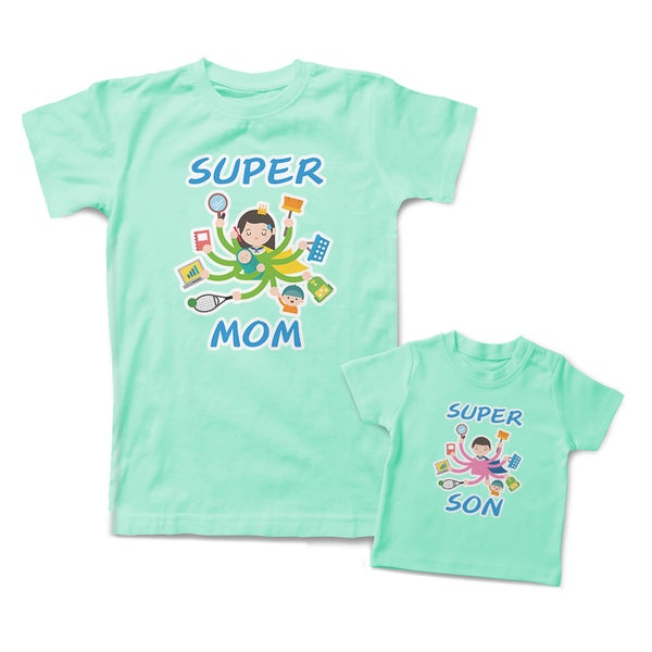 Mommy and Me Outfits Super Mom Son Smart Kid Mom Cotton