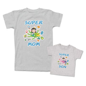 Mommy and Me Outfits Super Mom Son Smart Kid Mom Cotton