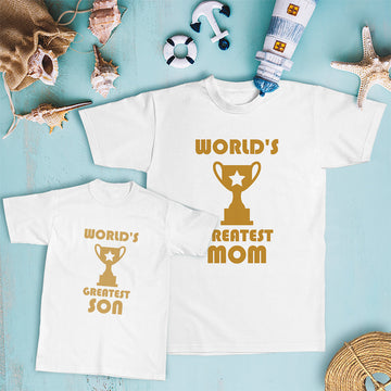 Mommy and Me Outfits Worlds Greatest Mom Son Trophy Star Cotton