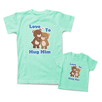 Mommy and Me Outfits Love to Hug Her Him Teddy Bear Heart Cotton