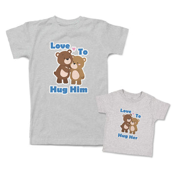 Mommy and Me Outfits Love to Hug Her Him Teddy Bear Heart Cotton