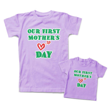 Mommy and Me Outfits Our First Mothers Day Heart Love Cotton