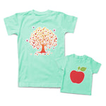 Mommy and Me Outfits Apple Red Fruit Tree with Birds Cotton