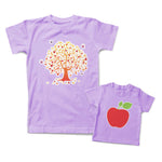 Mommy and Me Outfits Apple Red Fruit Tree with Birds Cotton