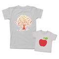 Mommy and Me Outfits Apple Red Fruit Tree with Birds Cotton