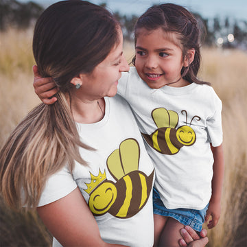 Mommy and Me Outfits Smiling Honey Bee with Crown Insects Cotton