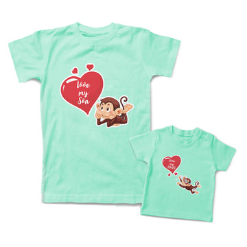 Mommy and Me Outfits Love My Mom Son Monkey with Shades Heart Cotton