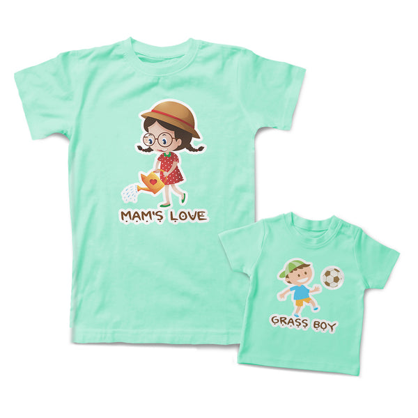 Mommy and Me Outfits Moms Love Watering Pot Cartoon Grass Boy Playing Football