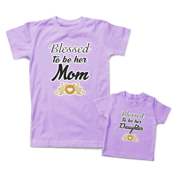 Mommy and Me Outfits Blessed to Be Her Mom Daughter Heart Leaves Cotton