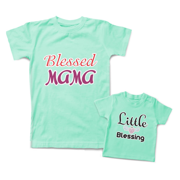Mommy and Me Outfits Blessed Mama Little Blessing Heart Wings Cotton