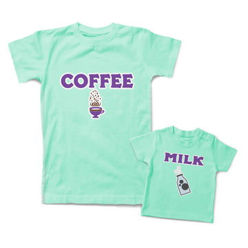 Mommy and Me Outfits Coffee Hot Coffee Cup Milk Bottle Blue Cotton