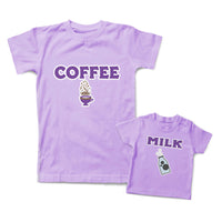 Mommy and Me Outfits Coffee Hot Coffee Cup Milk Bottle Blue Cotton