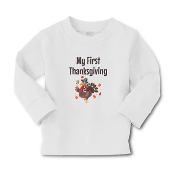 Baby Clothes Thanksgiving Day Turkey Bird in Pilgrim Hat Holds Leaves Cotton