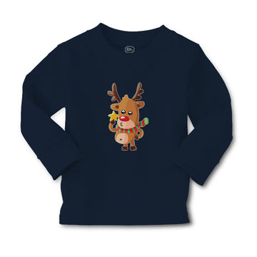Baby Clothes Merry Christmas Cute Deer Wearing Scarf and Holding Star Cotton