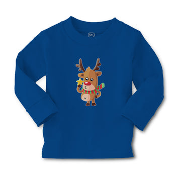 Baby Clothes Merry Christmas Cute Deer Wearing Scarf and Holding Star Cotton