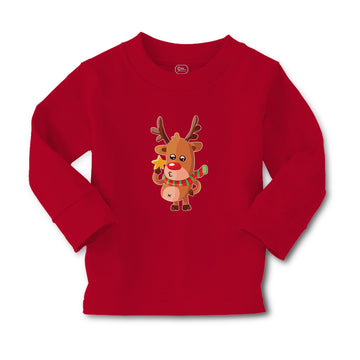 Baby Clothes Merry Christmas Cute Deer Wearing Scarf and Holding Star Cotton