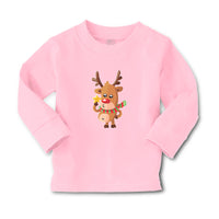 Baby Clothes Merry Christmas Cute Deer Wearing Scarf and Holding Star Cotton - Cute Rascals